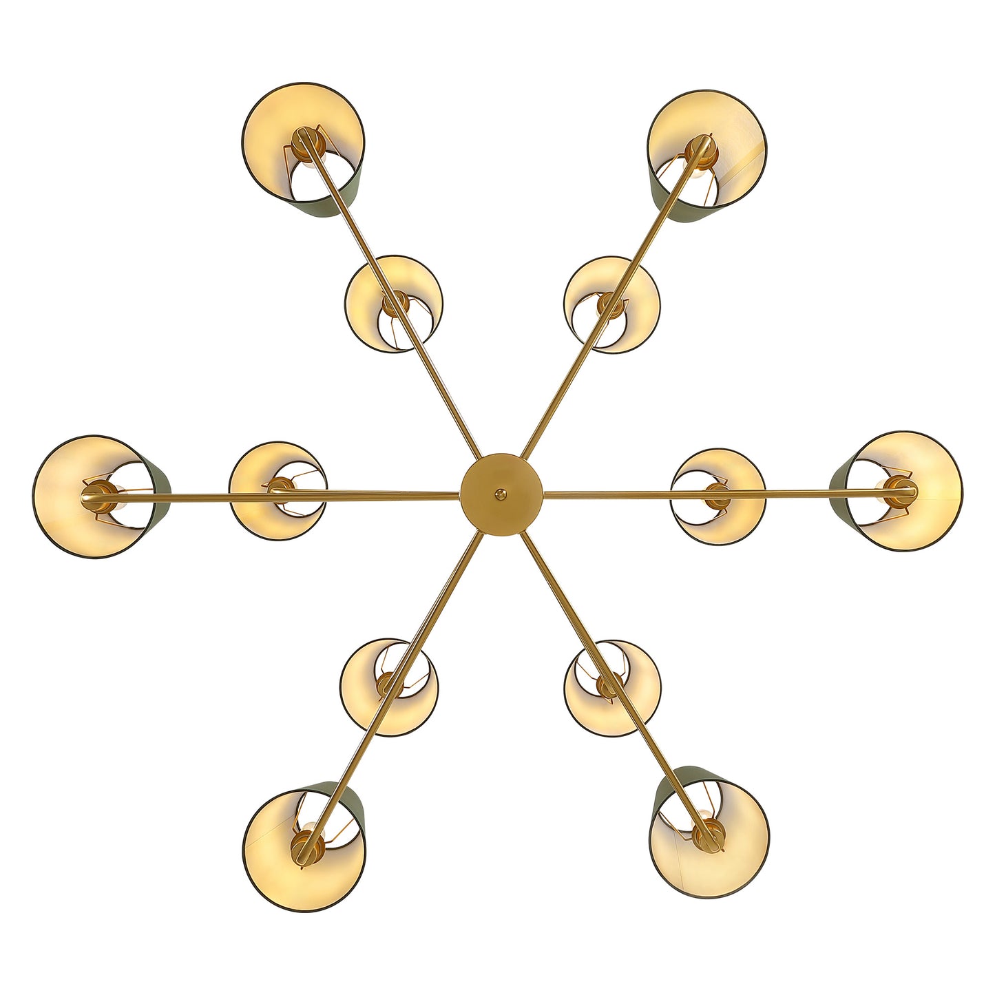12-Light Dimmable Tiered Classic / Traditional Chandelier With Tapered Green Linen Fabric Shades