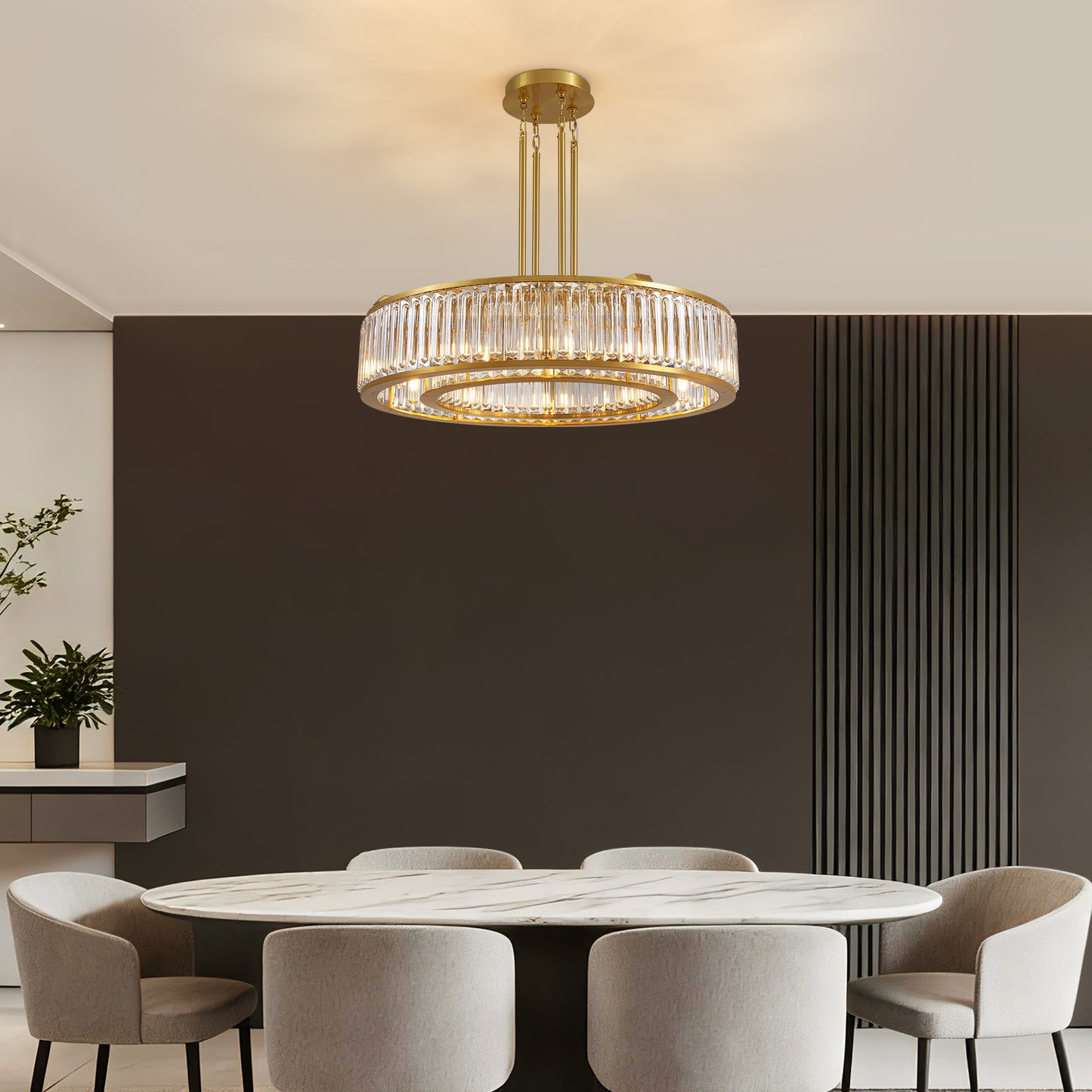 37 in. Modern 10-Light Double-Layer Gold Round Crystal Chandelier Suitable for the Kitchen Living Room and Foyer
