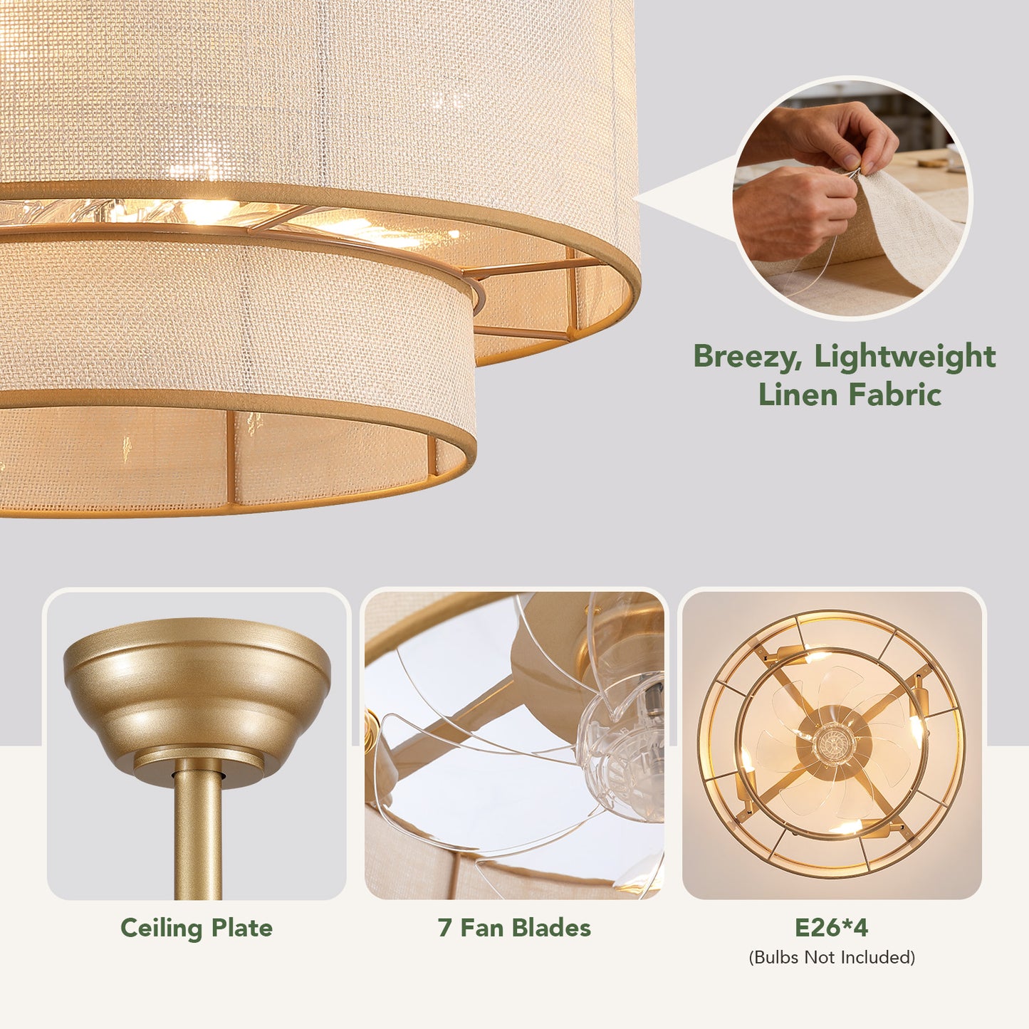 19.7in Ceiling Fan Light with Remote Control, 6 Speeds, Forward and Reverse for Living Room Bedroom