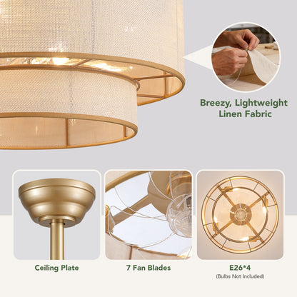 19.7in Ceiling Fan Light with Remote Control, 6 Speeds, Forward and Reverse for Living Room Bedroom