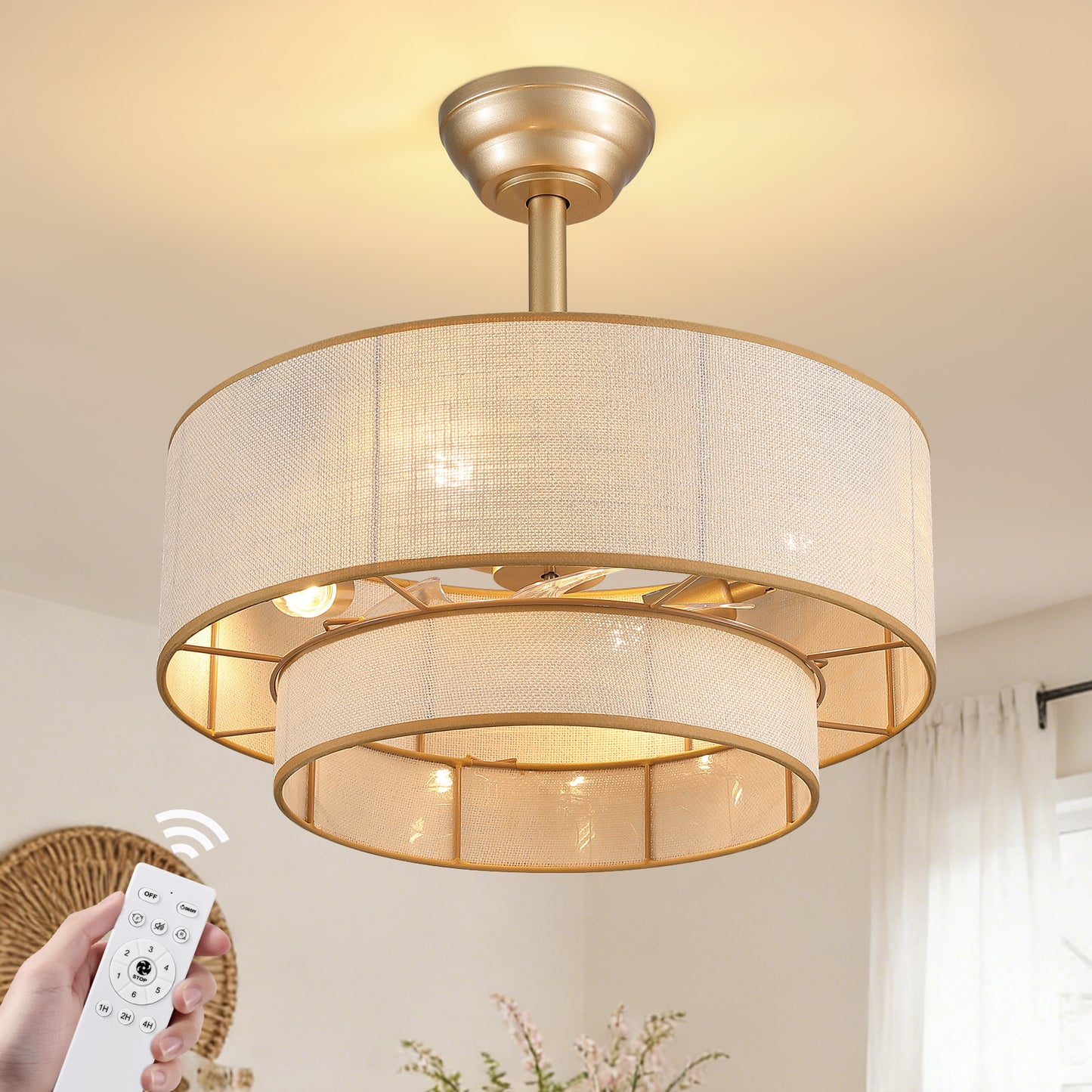 19.7in Ceiling Fan Light with Remote Control, 6 Speeds, Forward and Reverse for Living Room Bedroom