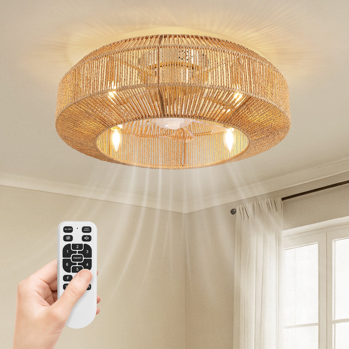 Caged Ceiling Fans with Light, Low Profile Fandelier Ceiling Fans with Light and Remote Control