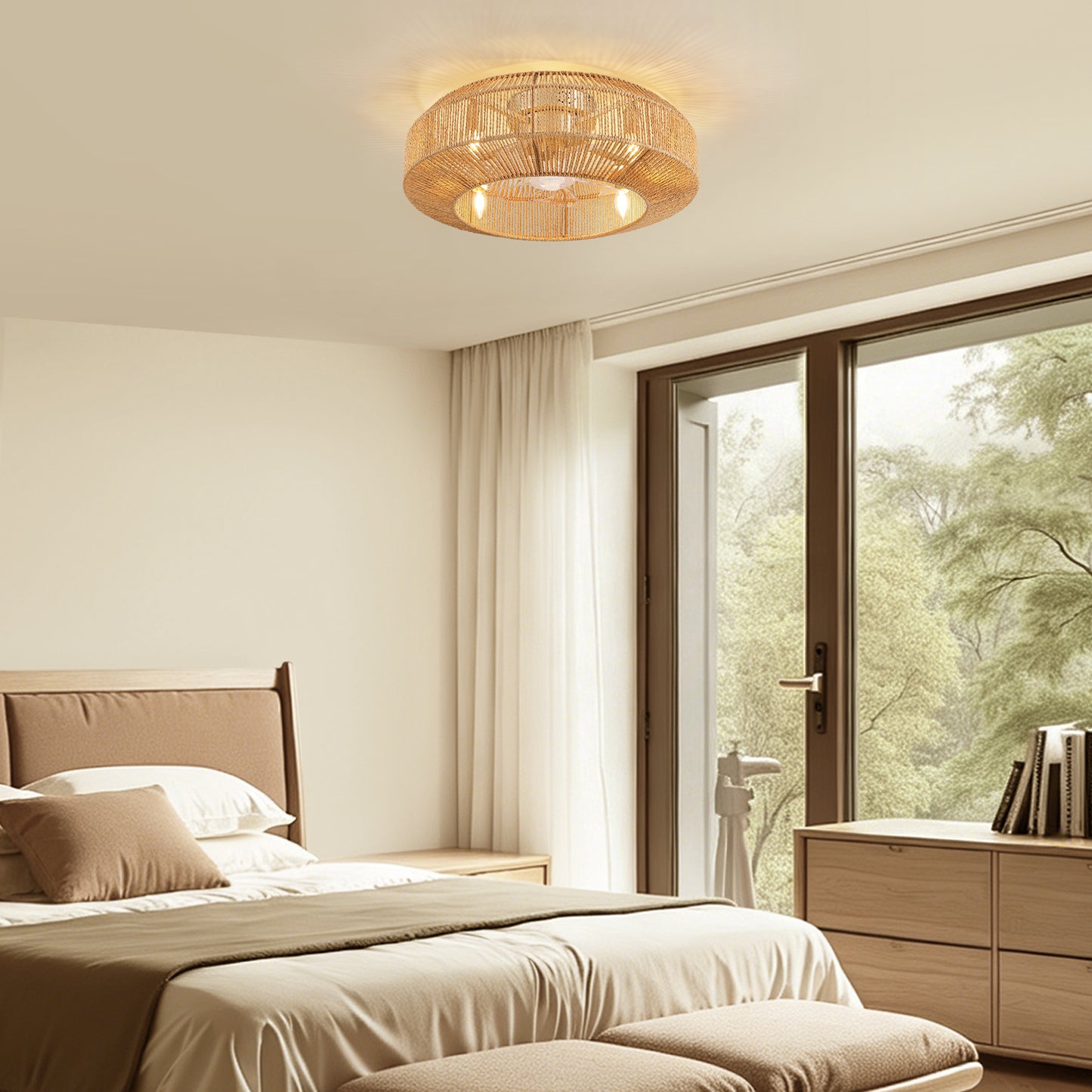 Caged Ceiling Fans with Light, Low Profile Fandelier Ceiling Fans with Light and Remote Control