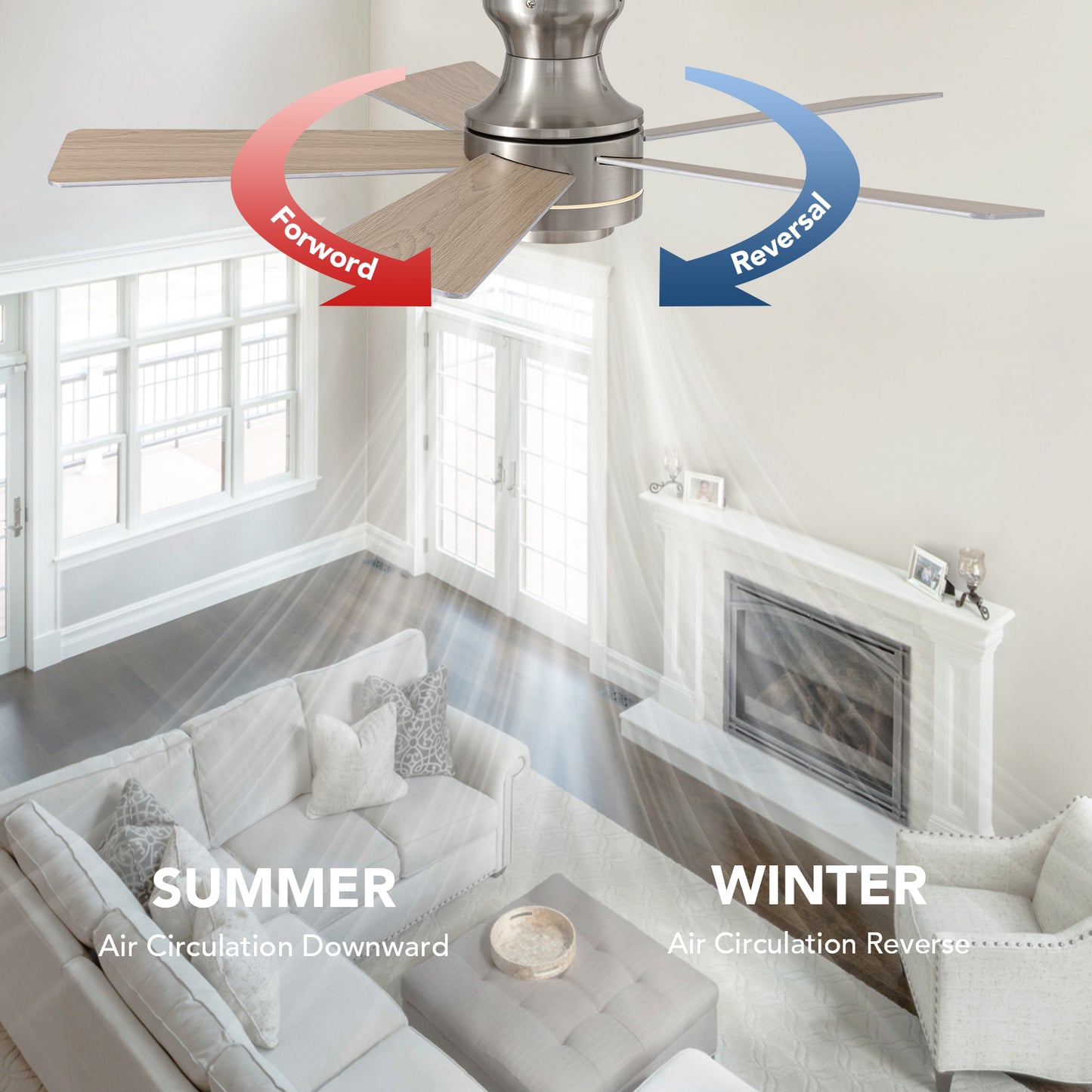 42 in. Smart Indoor Modern Nickel Reversible 5 Blades Low Profile Ceiling Fans with Dimmable Led and Remote Included