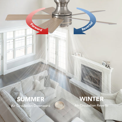42 in. Smart Indoor Modern Nickel Reversible 5 Blades Low Profile Ceiling Fans with Dimmable Led and Remote Included