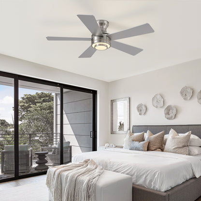 42 in. Smart Indoor Modern Nickel Reversible 5 Blades Low Profile Ceiling Fans with Dimmable Led and Remote Included