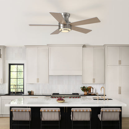 42 in. Smart Indoor Modern Nickel Reversible 5 Blades Low Profile Ceiling Fans with Dimmable Led and Remote Included