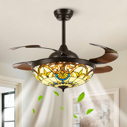 42 in Tiffany Stained Glass Ceiling Fan with Light - Retractable, Remote Control