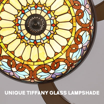 48 in etractable Fandelier Tiffany Ceiling Fan Chandelier with Lights Large Fandelier Stainglass Light Dimmable