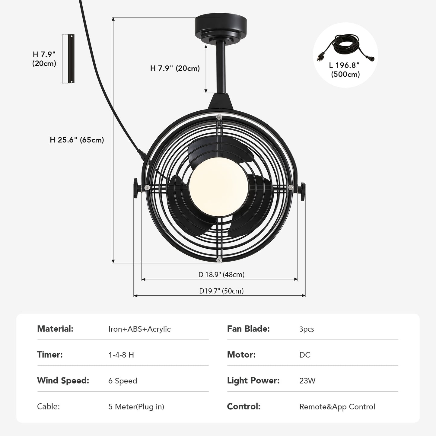 20in Outdoor Ceiling Fan with Light  Remote/APP Control, Waterproof Gazebo Hanging Fan with 3CCT Dimmable