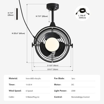 20in Outdoor Ceiling Fan with Light  Remote/APP Control, Waterproof Gazebo Hanging Fan with 3CCT Dimmable