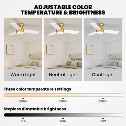 32in Ceiling Fan with Light and Remote/APP Controls, Low Profile Bedroom Fans with Reversible Motor