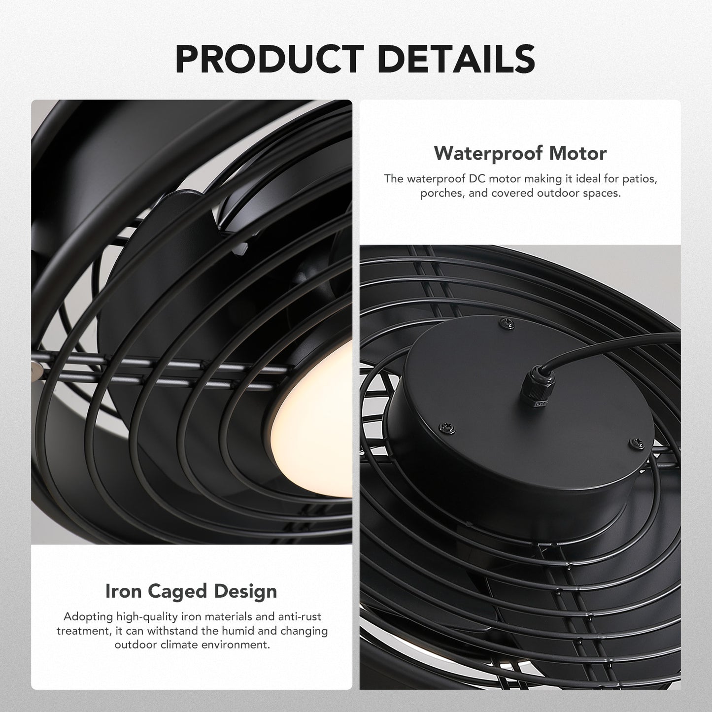 20in Outdoor Ceiling Fan with Light  Remote/APP Control, Waterproof Gazebo Hanging Fan with 3CCT Dimmable