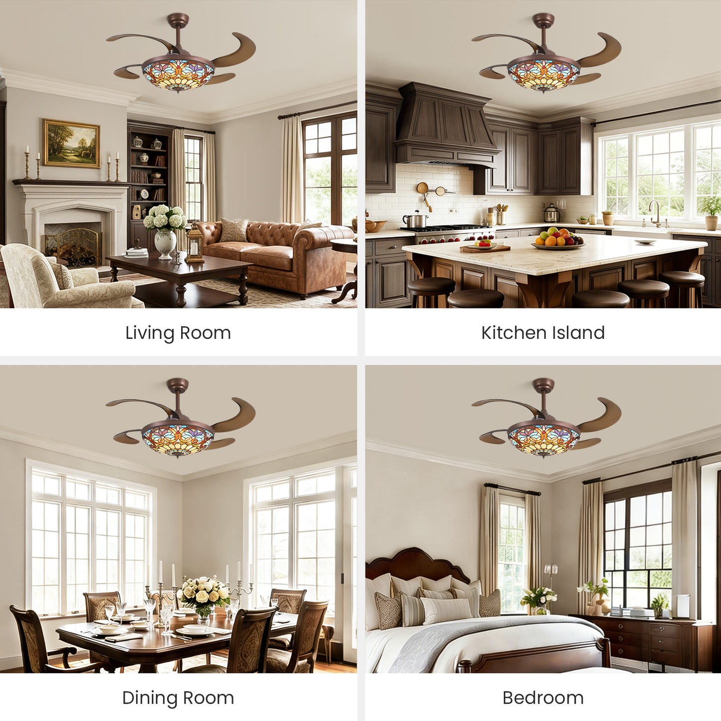 48 in etractable Fandelier Tiffany Ceiling Fan Chandelier with Lights Large Fandelier Stainglass Light Dimmable