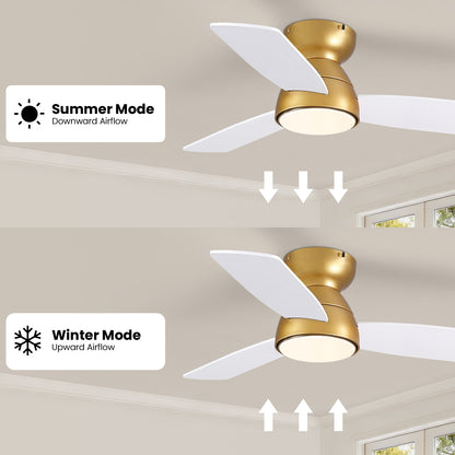 32in Ceiling Fan with Light and Remote/APP Controls, Low Profile Bedroom Fans with Reversible Motor