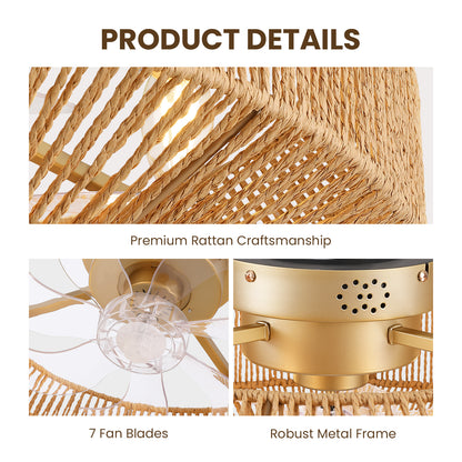 Caged Ceiling Fans with Light, Low Profile Fandelier Ceiling Fans with Light and Remote Control