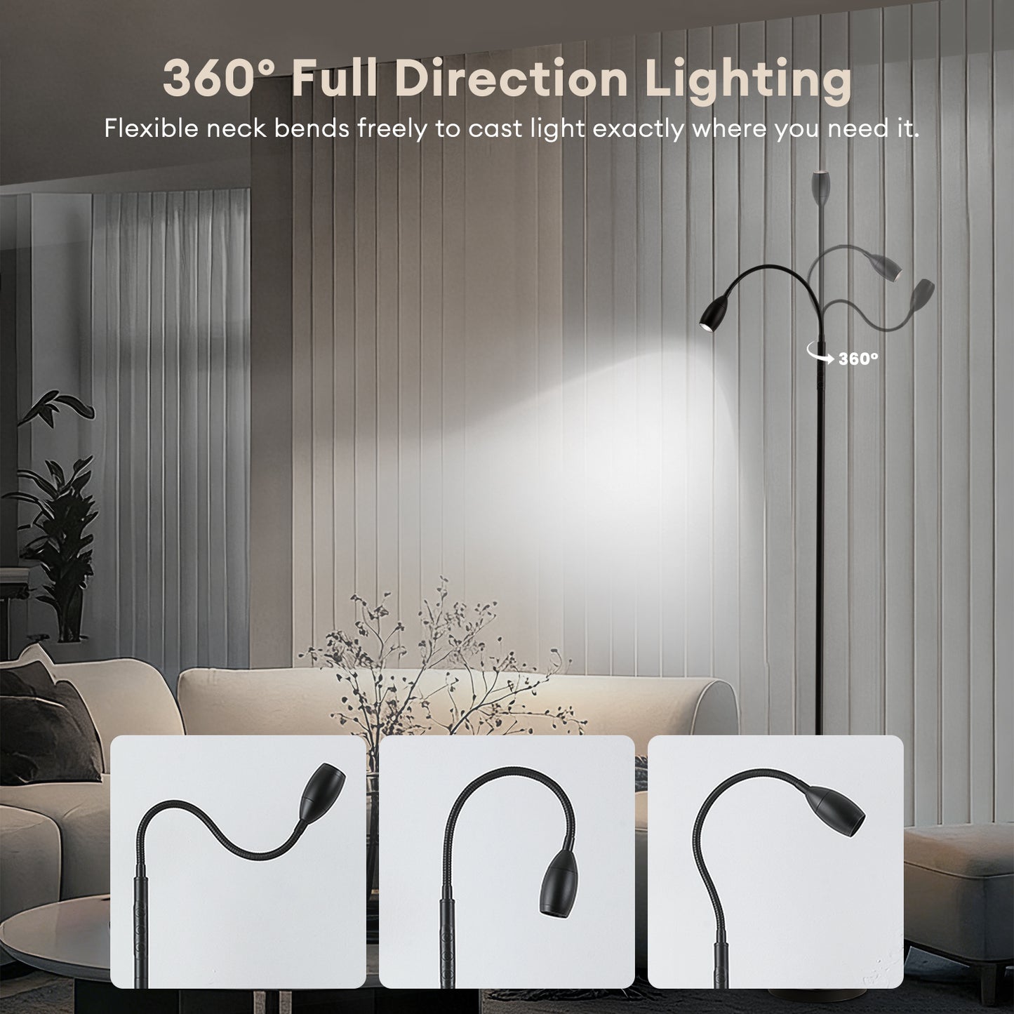 Reading Floor Lamp, Dimmable LED Floor Lamp with Remote, Standing Lamp with Flexible Gooseneck, Zoomable Spotlight, Reading Light, Task Crafting Tall Lamps for Living Room Office Bedroom