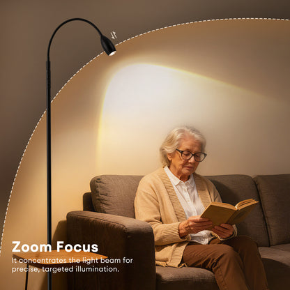 Reading Floor Lamp, Dimmable LED Floor Lamp with Remote, Standing Lamp with Flexible Gooseneck, Zoomable Spotlight, Reading Light, Task Crafting Tall Lamps for Living Room Office Bedroom