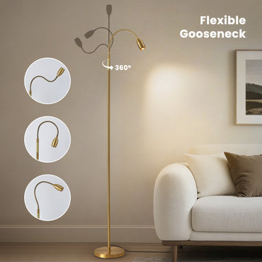Reading Floor Lamp, Dimmable LED Floor Lamp with Remote, Standing Lamp with Flexible Gooseneck, Zoomable Spotlight, Reading light, Task Crafting Tall Lamps for Living Room Office Bedroom(Gold)