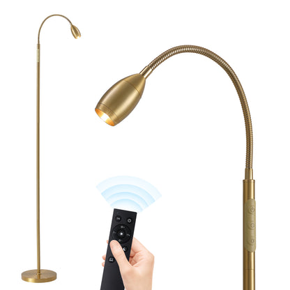 Reading Floor Lamp, Dimmable LED Floor Lamp with Remote, Standing Lamp with Flexible Gooseneck, Zoomable Spotlight, Reading light, Task Crafting Tall Lamps for Living Room Office Bedroom(Gold)
