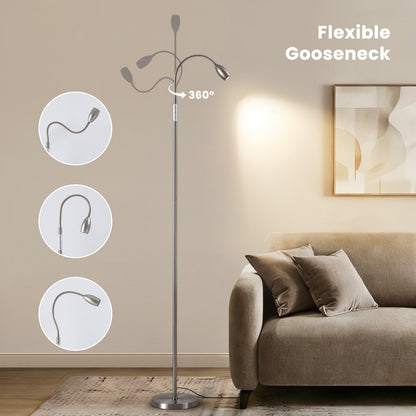 Reading Floor Lamp, Dimmable LED Floor Lamp with Remote, Standing Lamp with Flexible Gooseneck, Zoomable Spotlight, Reading Light, Task Crafting Tall Lamps for Living Room Office Bedroom(Nickel)