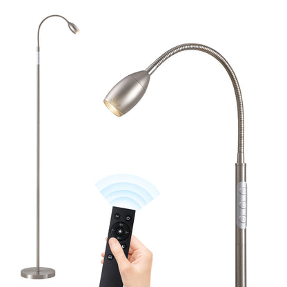 Reading Floor Lamp, Dimmable LED Floor Lamp with Remote, Standing Lamp with Flexible Gooseneck, Zoomable Spotlight, Reading Light, Task Crafting Tall Lamps for Living Room Office Bedroom(Nickel)