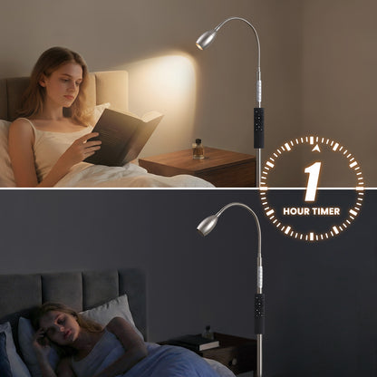 Reading Floor Lamp, Dimmable LED Floor Lamp with Remote, Standing Lamp with Flexible Gooseneck, Zoomable Spotlight, Reading Light, Task Crafting Tall Lamps for Living Room Office Bedroom(Nickel)