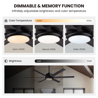 60in Smart Ceiling Fan with Reversible Wood & 6 Blades, APP & Remote Control