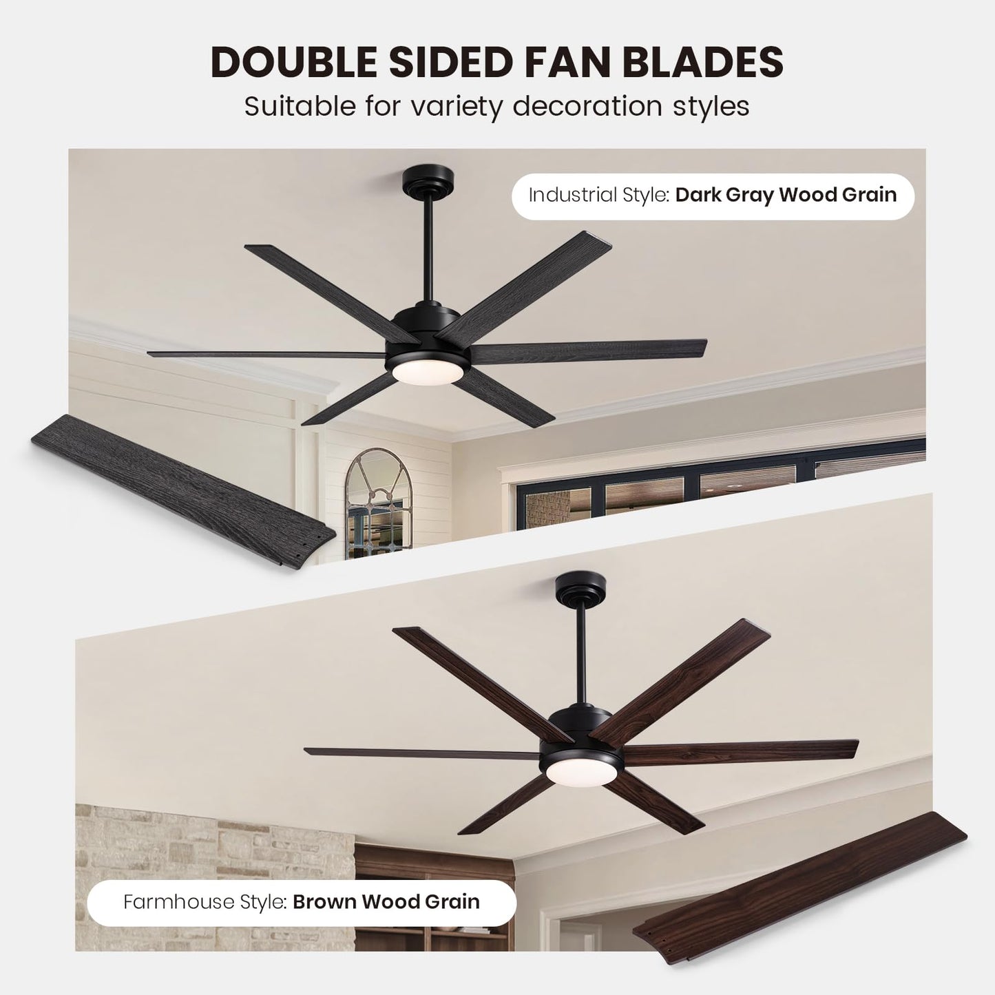 60in Smart Ceiling Fan with Reversible Wood & 6 Blades, APP & Remote Control
