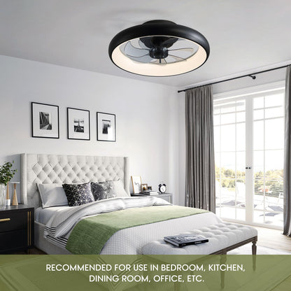 20 in. Smart Indoor Modern Black Round Low Profile Ceiling Fan with Dimmable LED with Remote Included for Bedroom