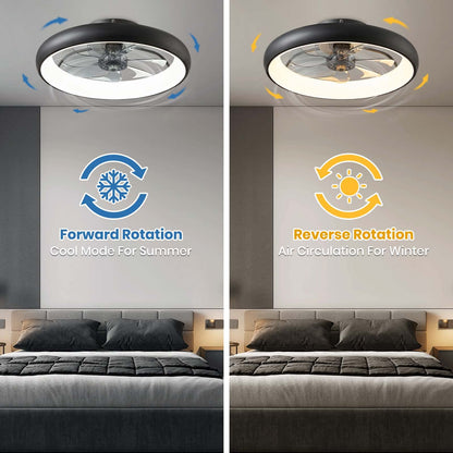20 in. Smart Indoor Modern Black Round Low Profile Ceiling Fan with Dimmable LED with Remote Included for Bedroom