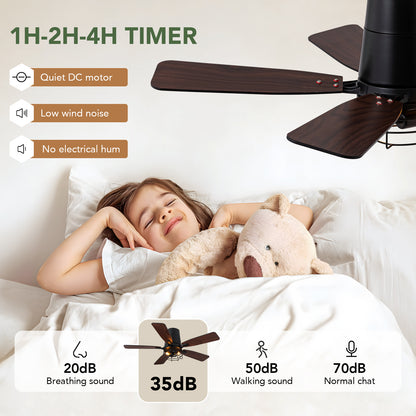 42 in. Indoor Black Flush Mount Fandelier Caged Ceiling Fan with Dual-Tone Blades Remote/Switch Control No Bulb Included