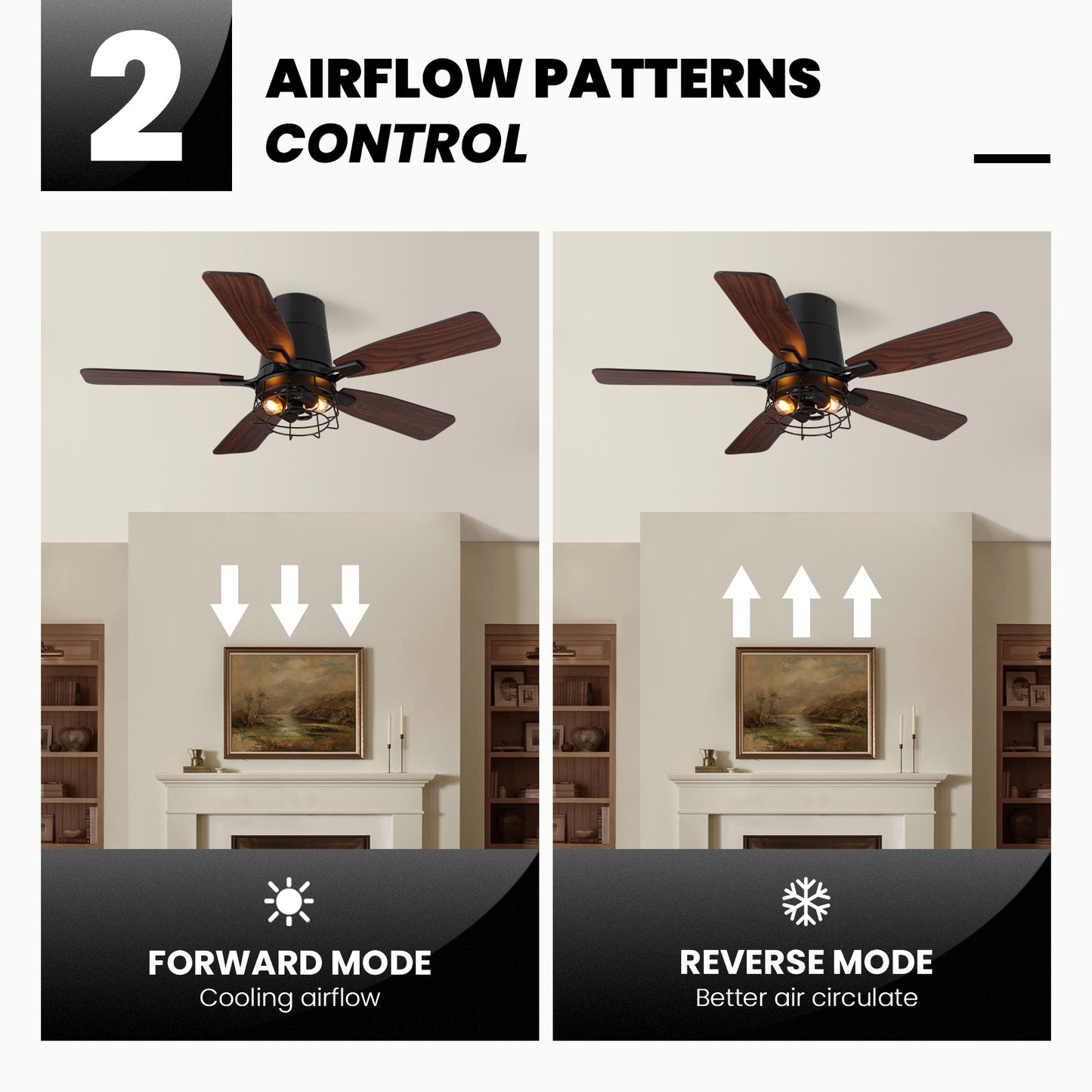 42 in. Indoor Black Flush Mount Fandelier Caged Ceiling Fan with Dual-Tone Blades Remote/Switch Control No Bulb Included