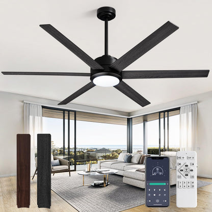 60in Smart Ceiling Fan with Reversible Wood & 6 Blades, APP & Remote Control