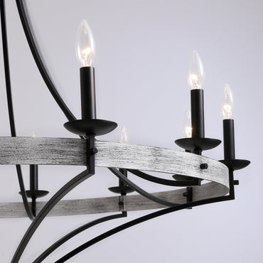 40 in. 12-Light Black Candle Style Dimmable Wagon Wheel Chandelier for Dining Room and Living Room