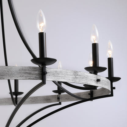 40 in. 12-Light Black Candle Style Dimmable Wagon Wheel Chandelier for Dining Room and Living Room