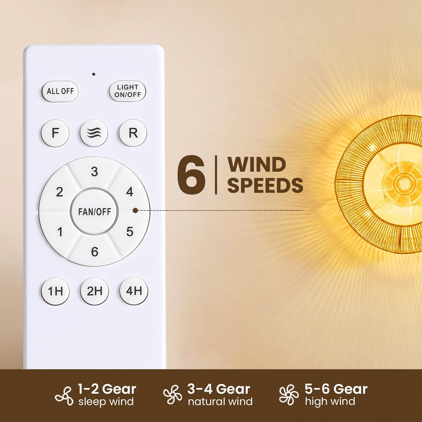 Boho 20 in. Indoor Gold Rattan Caged Low Profile Ceiling Fan with Remote Included with No Bulbs Included