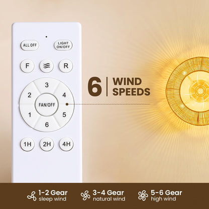 Boho 20 in. Indoor Gold Rattan Caged Low Profile Ceiling Fan with Remote Included with No Bulbs Included