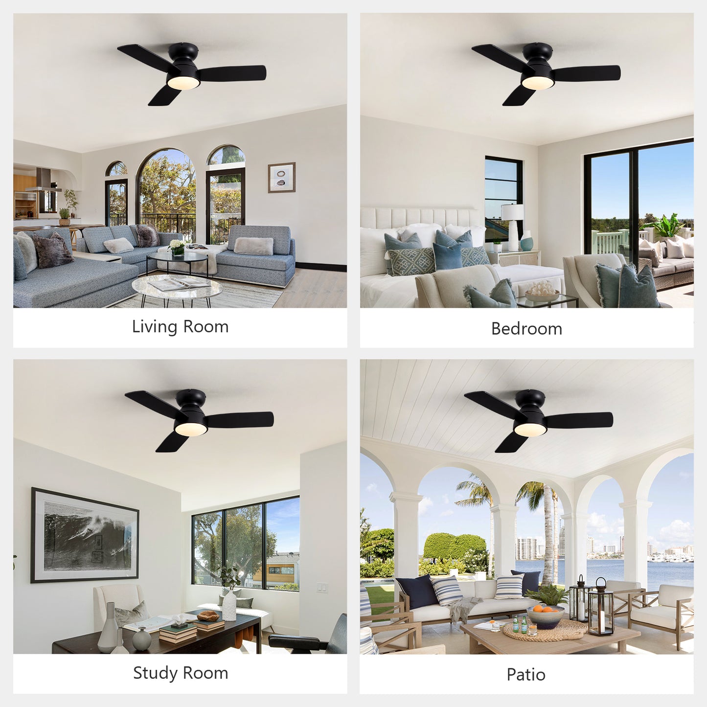 32 in. Integrated LED Standard Smart Indoor Modern Matte Black Flush Mount Ceiling Fan with Remote & App Control