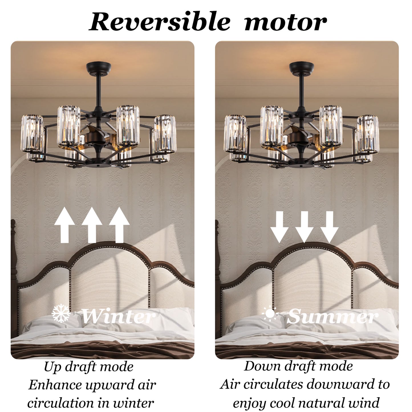 Crystal & Wrought Iron Ceiling Fan with Lights, Remote Control