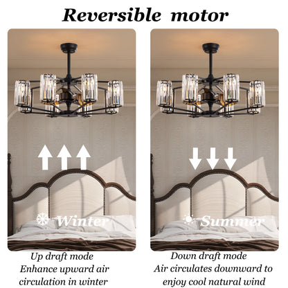 Crystal & Wrought Iron Ceiling Fan with Lights, Remote Control