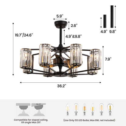 Crystal & Wrought Iron Ceiling Fan with Lights, Remote Control
