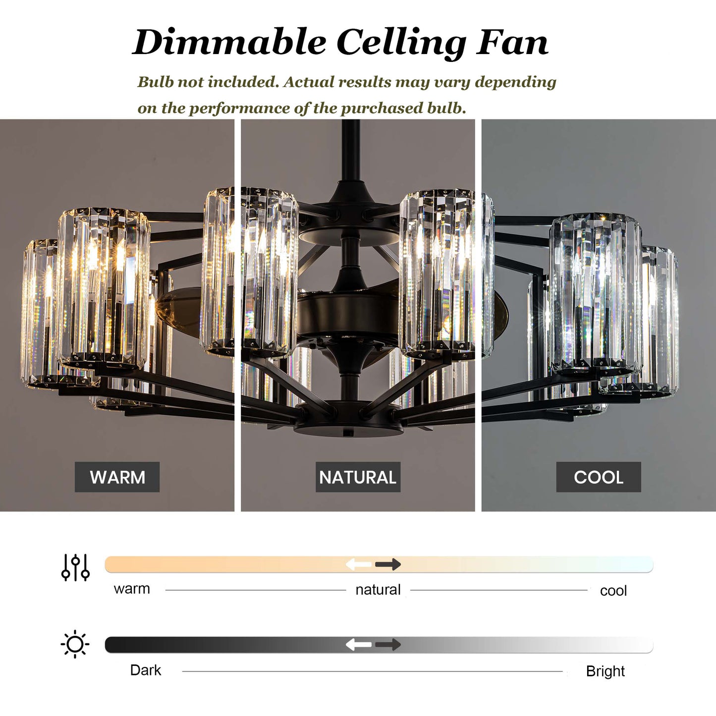 36 in 10-Light Black Crystal Chandelier Ceiling Fan(no Bulbs)with Remote Control and Adjustable Fan Speed
