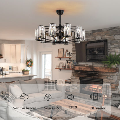 36 in 10-Light Black Crystal Chandelier Ceiling Fan(no Bulbs)with Remote Control and Adjustable Fan Speed