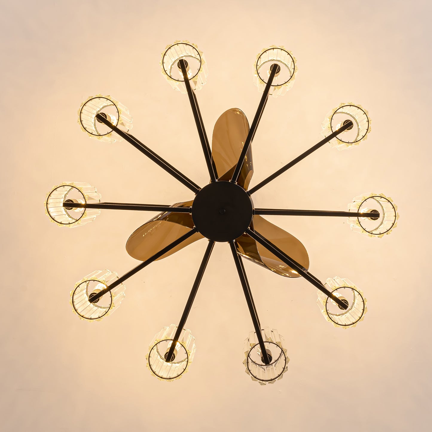 36 in 10-Light Black Crystal Chandelier Ceiling Fan(no Bulbs)with Remote Control and Adjustable Fan Speed