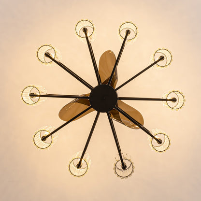 36 in 10-Light Black Crystal Chandelier Ceiling Fan(no Bulbs)with Remote Control and Adjustable Fan Speed