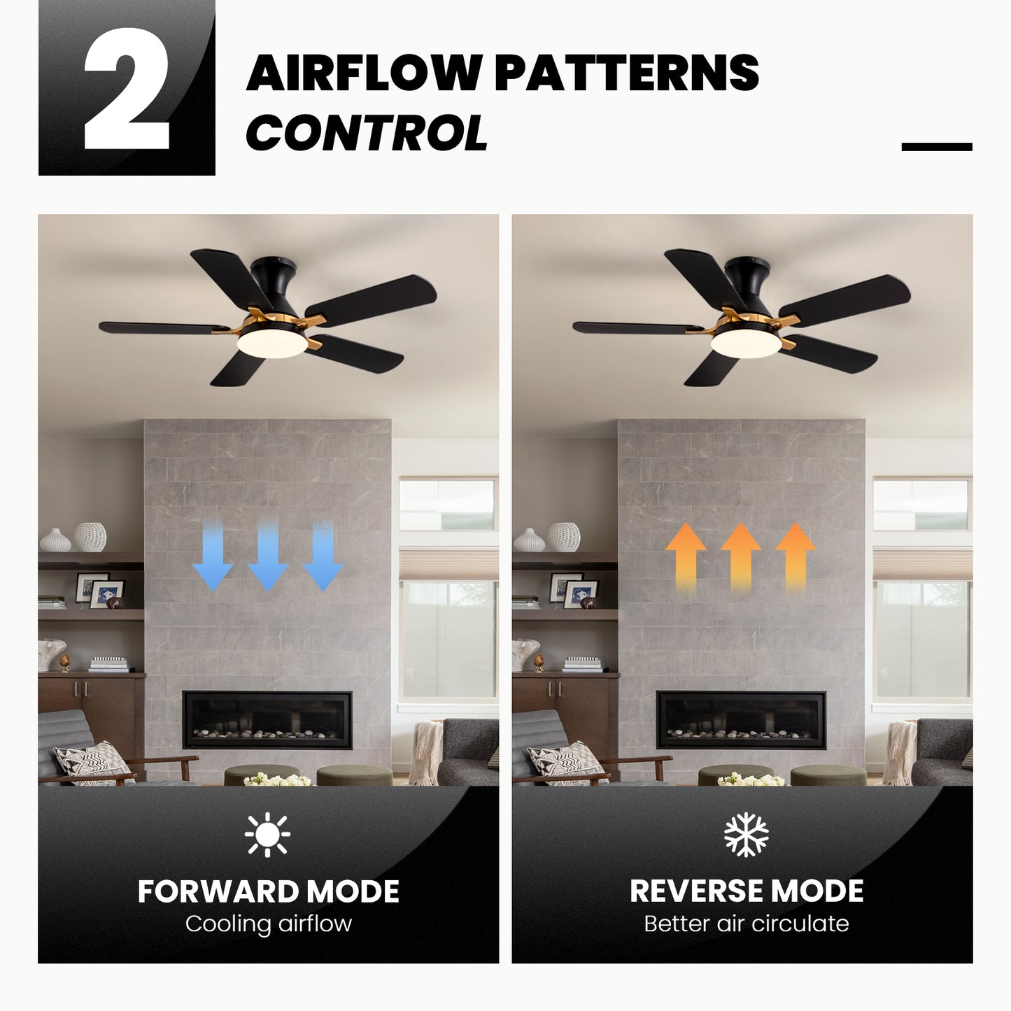 42 in. Indoor Modern Black and Brown Blades Standard Flush Mount Low Profile Ceiling Fan with Integrated LED and Remote