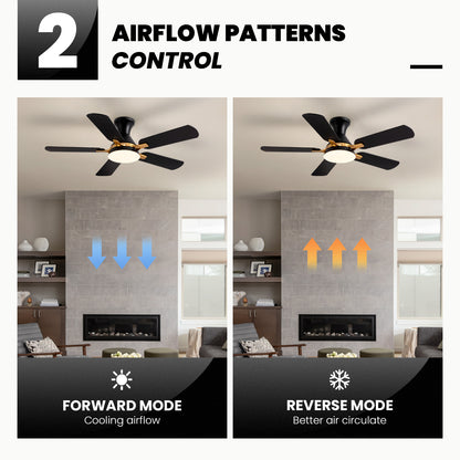 42 in. Indoor Modern Black and Brown Blades Standard Flush Mount Low Profile Ceiling Fan with Integrated LED and Remote