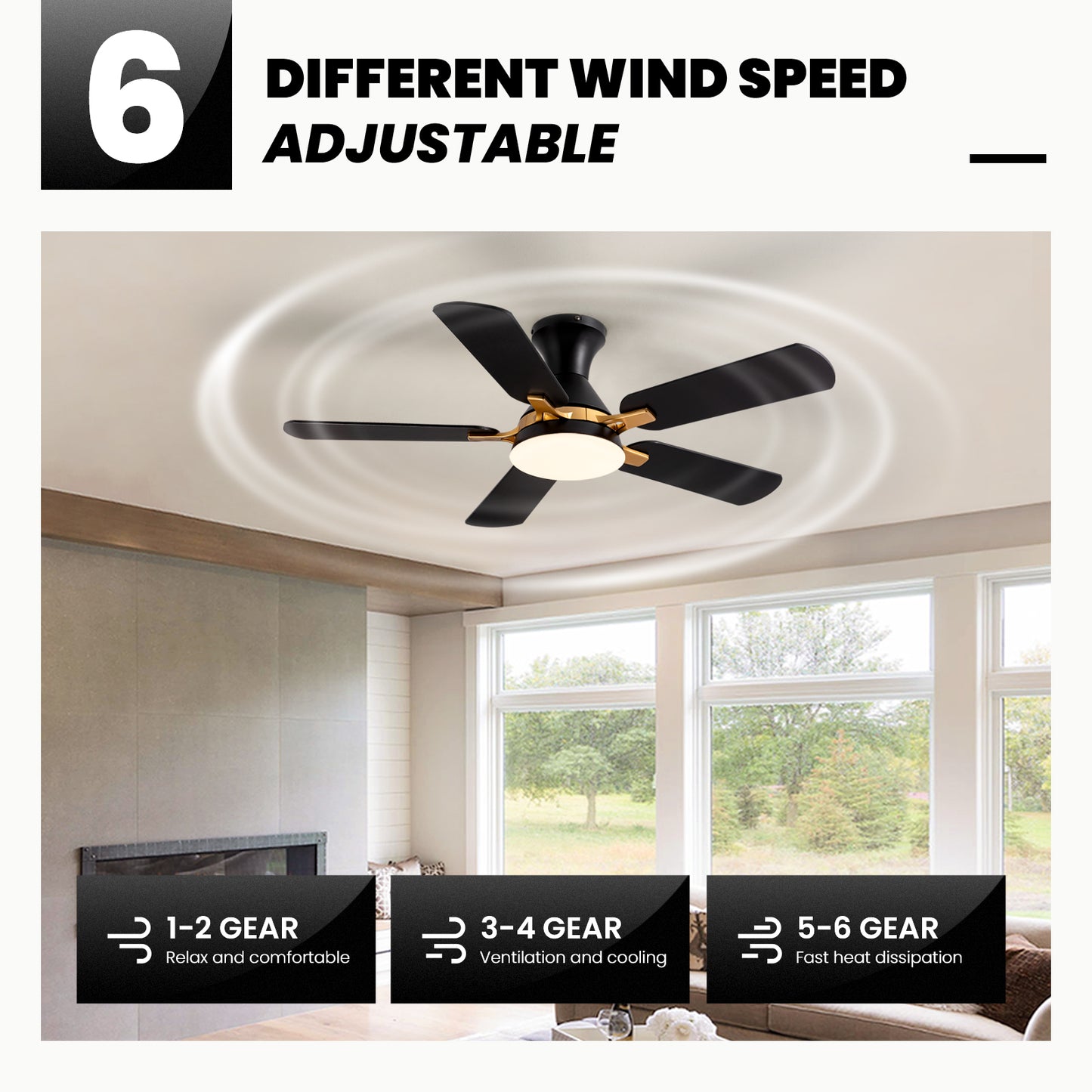 42 in. Indoor Modern Black and Brown Blades Standard Flush Mount Low Profile Ceiling Fan with Integrated LED and Remote