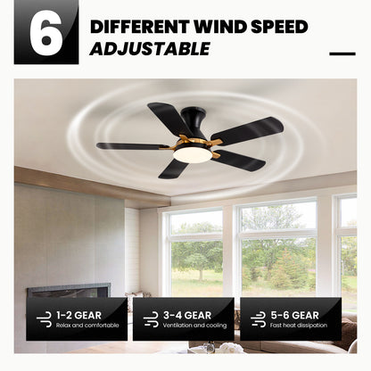 42 in. Indoor Modern Black and Brown Blades Standard Flush Mount Low Profile Ceiling Fan with Integrated LED and Remote